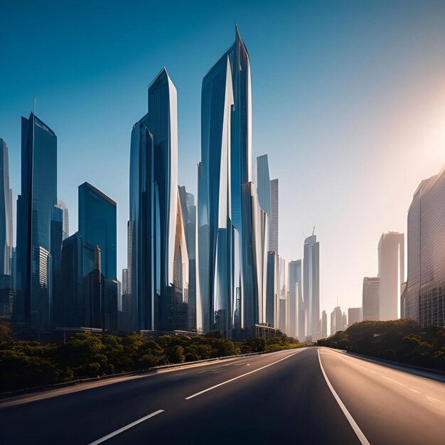 Futuristic building city background City landscape and road in cinematic daylight generative ai illustration art