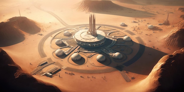 Photo futuristic building habitat on mars settlement from scifi novel