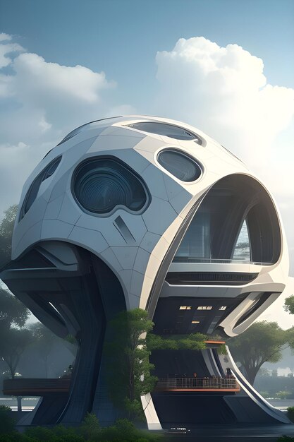 Futuristic building with natural view