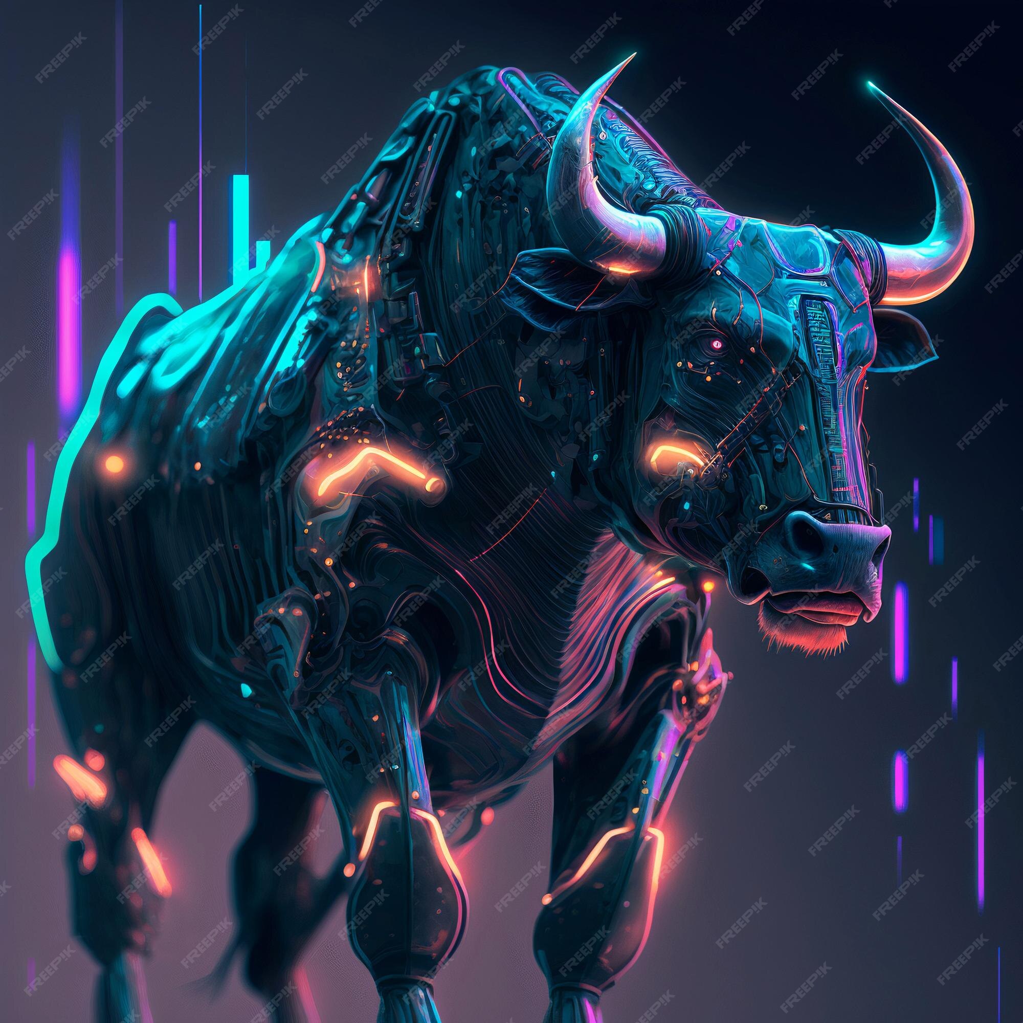 Premium Photo | Futuristic bull, cyberpunk style