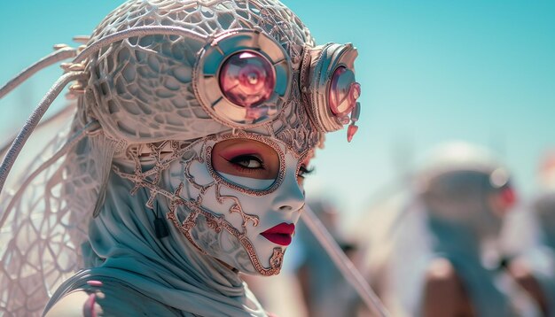 Futuristic burning man festival in 2100 creative music festival party