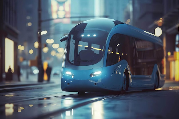 Futuristic Bus in City Center