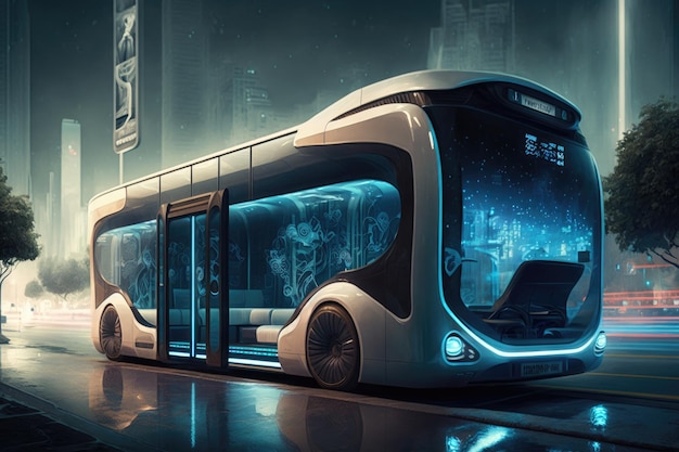 A futuristic bus that says'bus'on the side of it