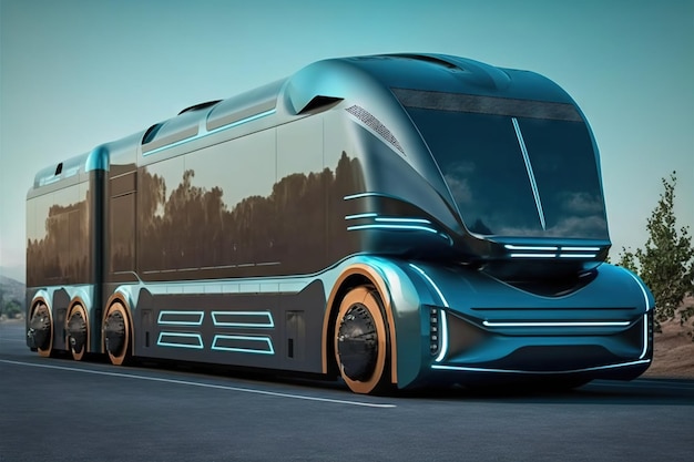 Futuristic bus truck with autopilot automatic delivery