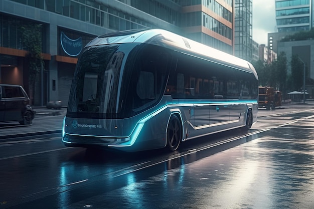 A futuristic bus with the word bus on the front.