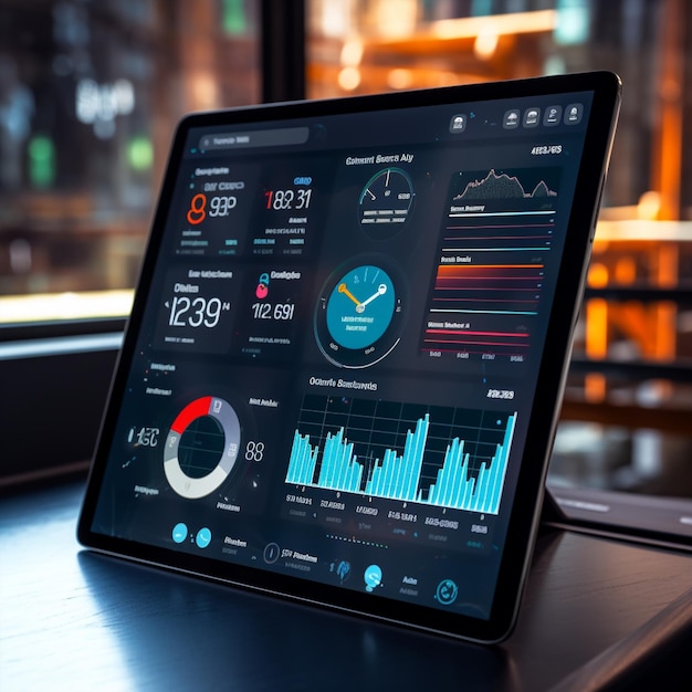 Futuristic Business Dashboard on Tablet