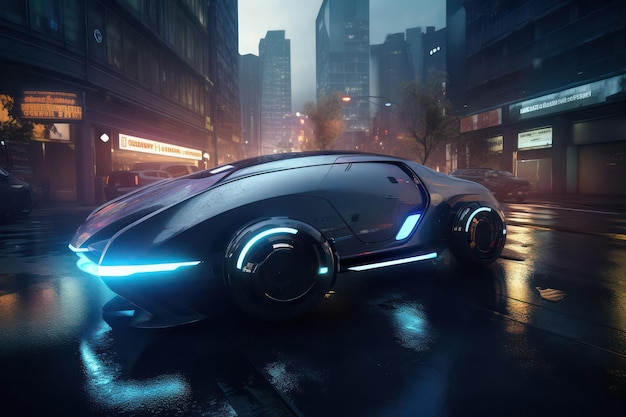 Futuristic Car in a Busy City