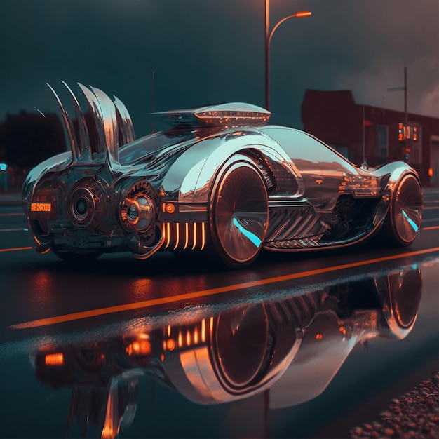 Futuristic car chrome cyberpunk self driving