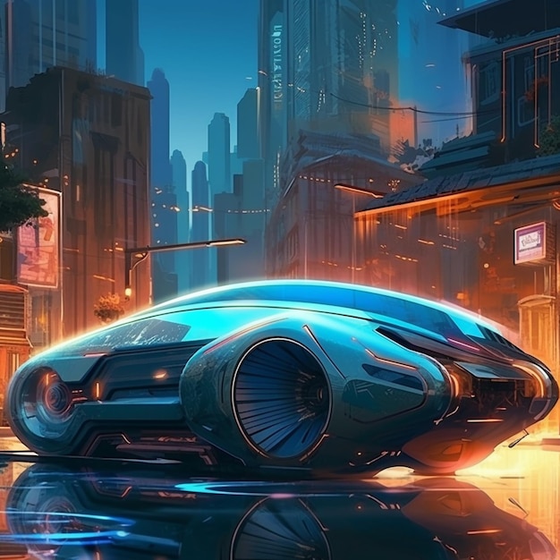 Photo a futuristic car in the city.