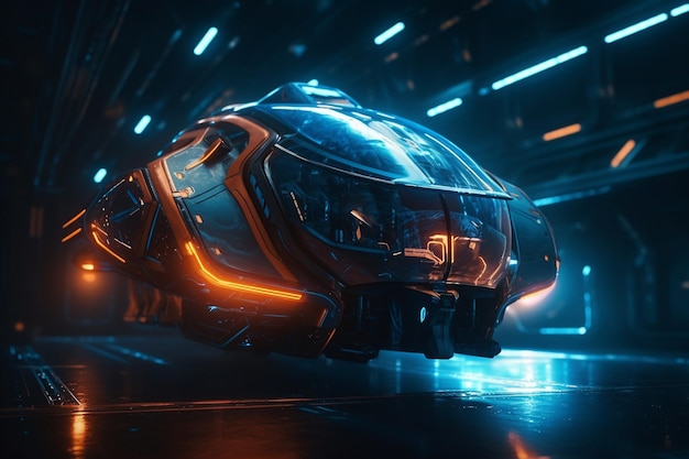 Photo a futuristic car in a dark scene with the number 2 on the front.