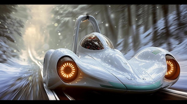 Photo a futuristic car driving on a track in the snow