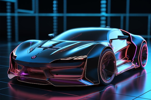 a futuristic car is shown in front of a black background