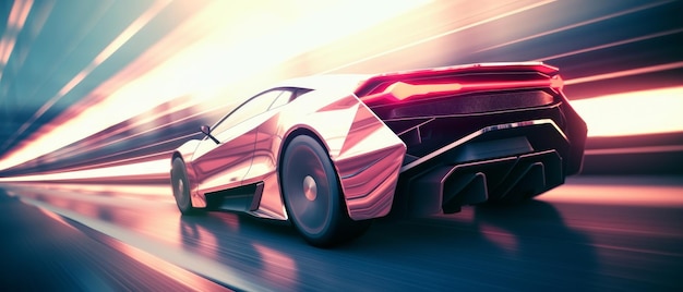 Futuristic car moving at high speed with colorful light trails Generative AI