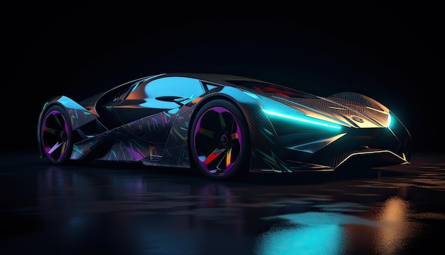 A futuristic car with a colorful paint job.