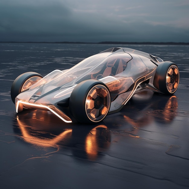 a futuristic car with a glowing headlight on the roof