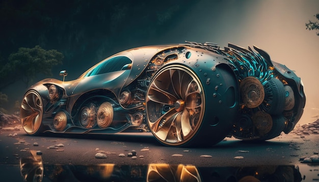 A futuristic car with a large engine and a large engine.