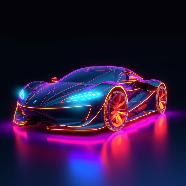 Futuristic car with neon backlight contours