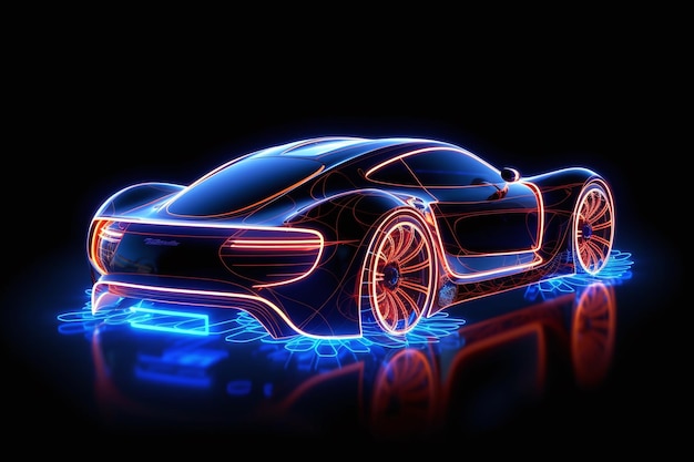 Futuristic car with neon backlight contours