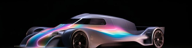 A futuristic car with a rainbow design on it