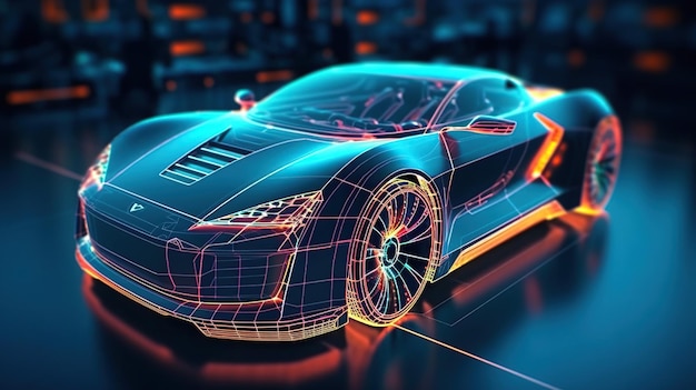 Futuristic car with wireframe