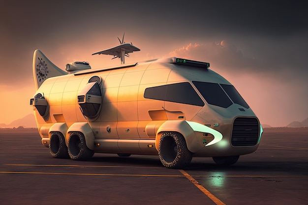 Futuristic cargo van of future with light envelope and bow