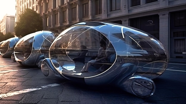 Photo futuristic cars in the streets of a city