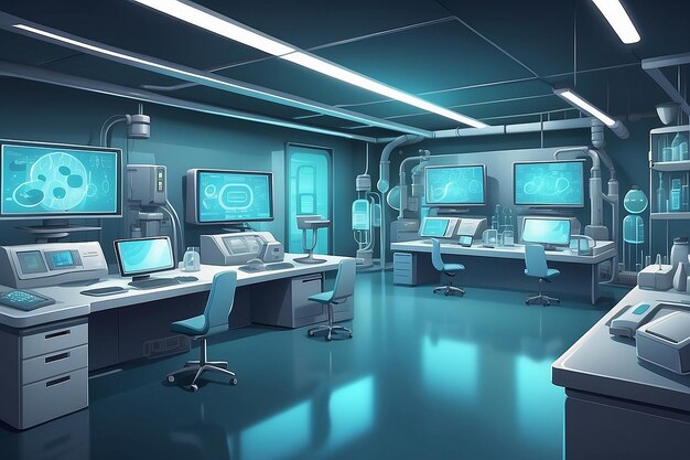 Futuristic cartoon indoor background for a hightech laboratory