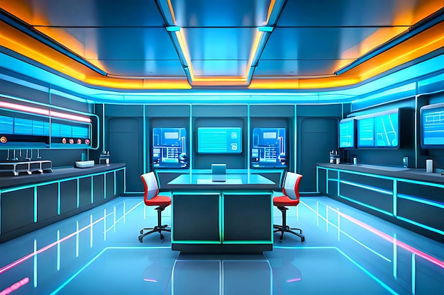 Futuristic cartoon indoor background image for a hightech laboratory