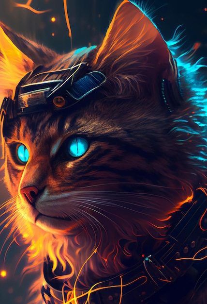 Futuristic cat. AI Generated