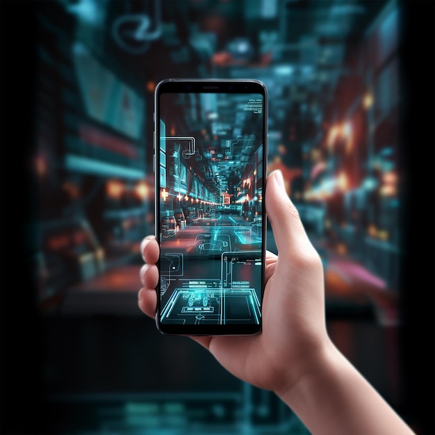 Futuristic Cell Phone Augmented Reality 3D Detail in AIPresented Smartphone Efficiency