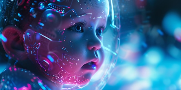Futuristic child with digital skin concept art displaying technology and emotion artistic interpretation of AI AI