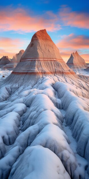 Photo futuristic chromatic waves a stunning photorealistic landscape in north fork badlands