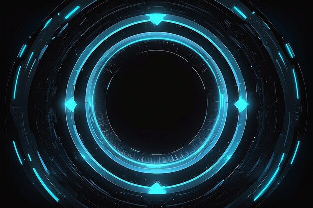 Futuristic circle portal glowing black background