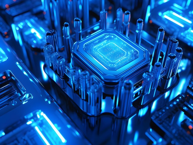 プロセッサーと未来的な回路基板の背景現代技術チップの背景生成 AI