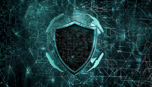 futuristic circuit board shield protects data privacy