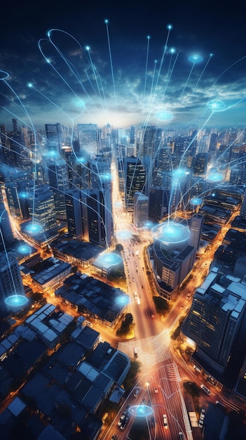 미래 도시 고급 통신 현실적인 그림
