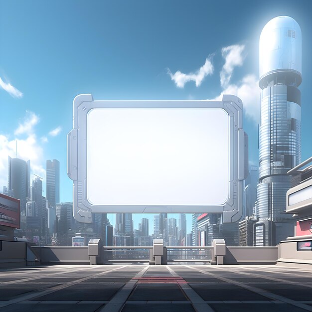 Futuristic city backdrop for a blank billboard