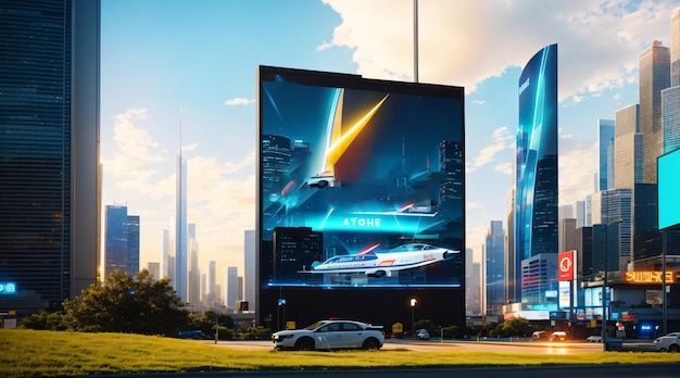 Futuristic city billboard mockup