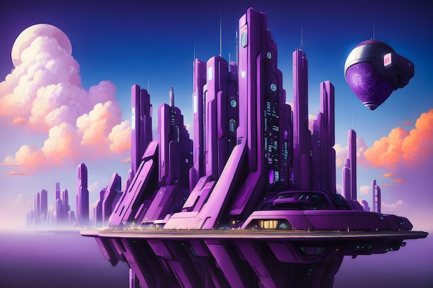 Futuristic city buildings funky cyberpunk modern art illustration generative ai