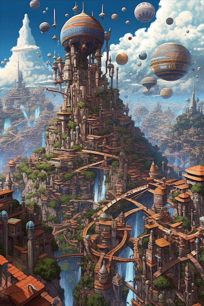 A futuristic city flying