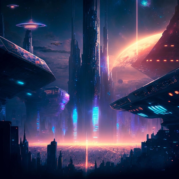 Futuristic city of the future on a distant planet