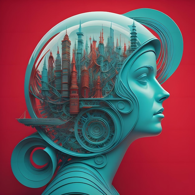 Futuristic city in the head of a woman generative ai