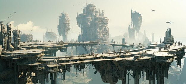 Futuristic city illustration AI generated image