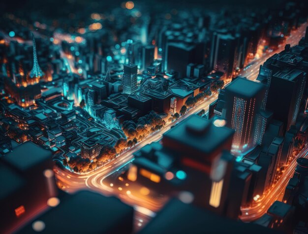 Photo futuristic city landscape cityscape isometric view night city created with generative ai technology