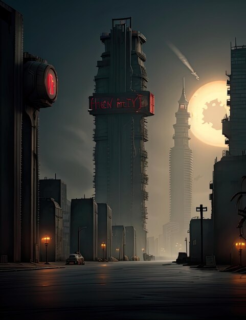 Futuristic city at night 3D rendering Digital illustration