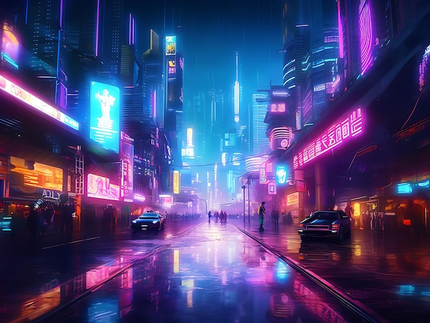 Futuristic city at night