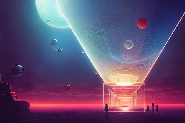 futuristic city in space galaxy concept illustration