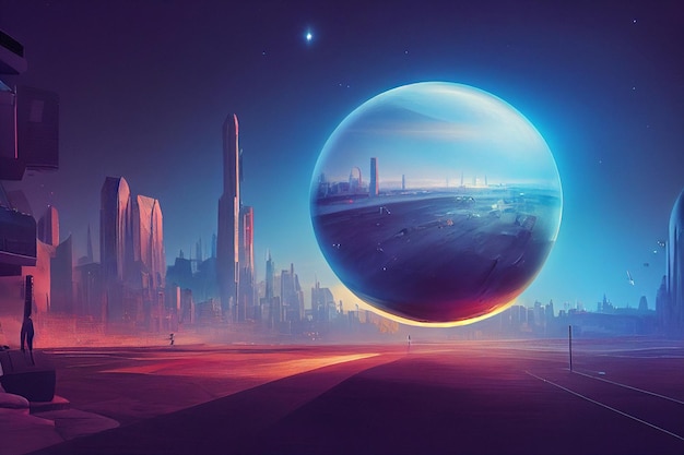 Futuristic City In Space Galaxy Concept Illustration