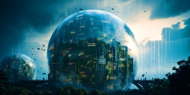 Futuristic city in sphere Cyberspace future technologies generative ai