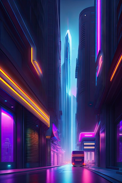 Futuristic city street in a cyberpunk style